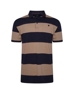 KAM Striped Rugby Polo Navy/Taupe 